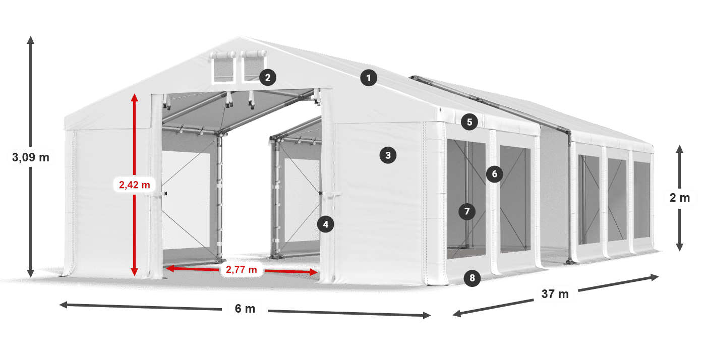 Tető: FR 620 PVC Falak: MS 580 PVC 2 m jelmagyarázat
