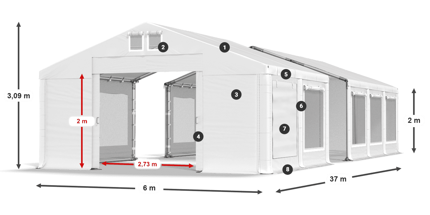 Tető: FR 620 PVC Falak: SD 500 PVC 2 m jelmagyarázat