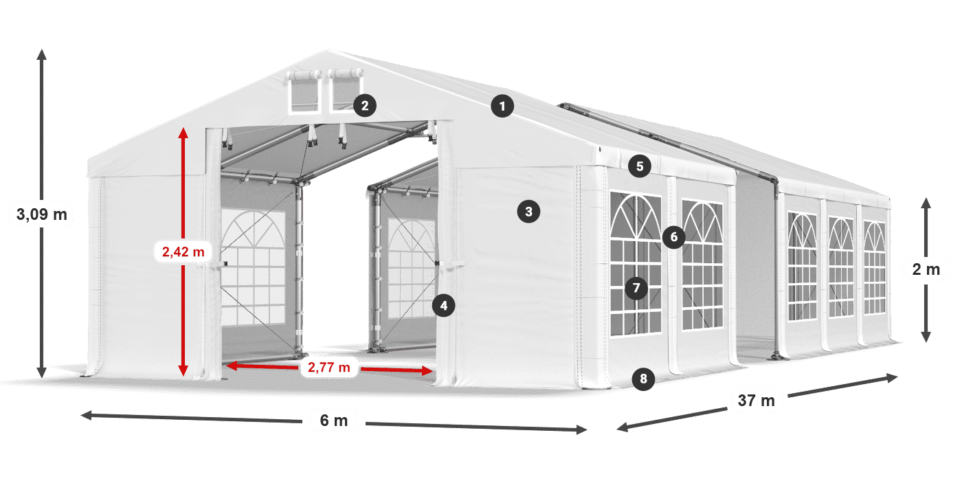 Tető: FR 620 PVC Falak: SD 500 PVC 2 m jelmagyarázat