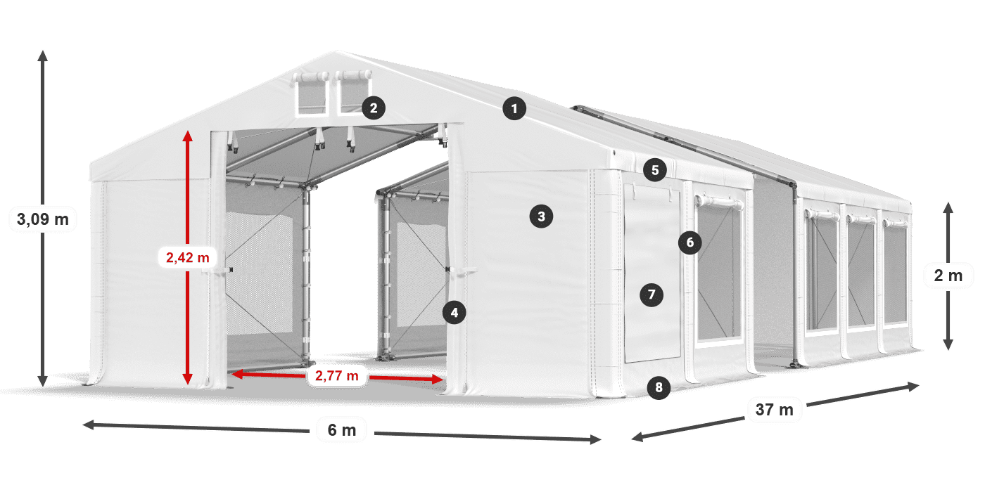 Tető: FR 620 PVC Falak: SD 500 PVC 2 m jelmagyarázat