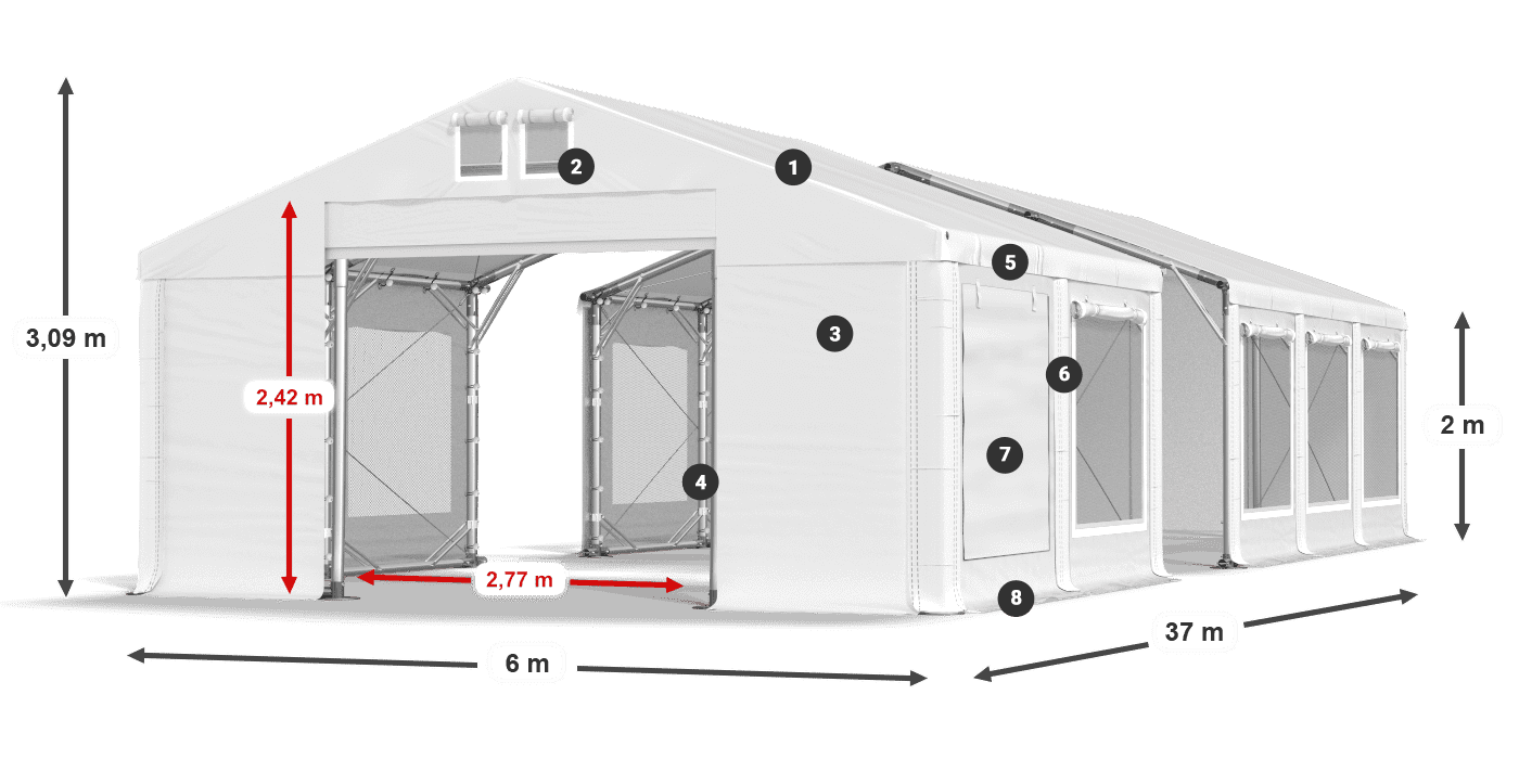 Tető: MS 580 PVC Falak: SD M 500 PVC 2 m jelmagyarázat