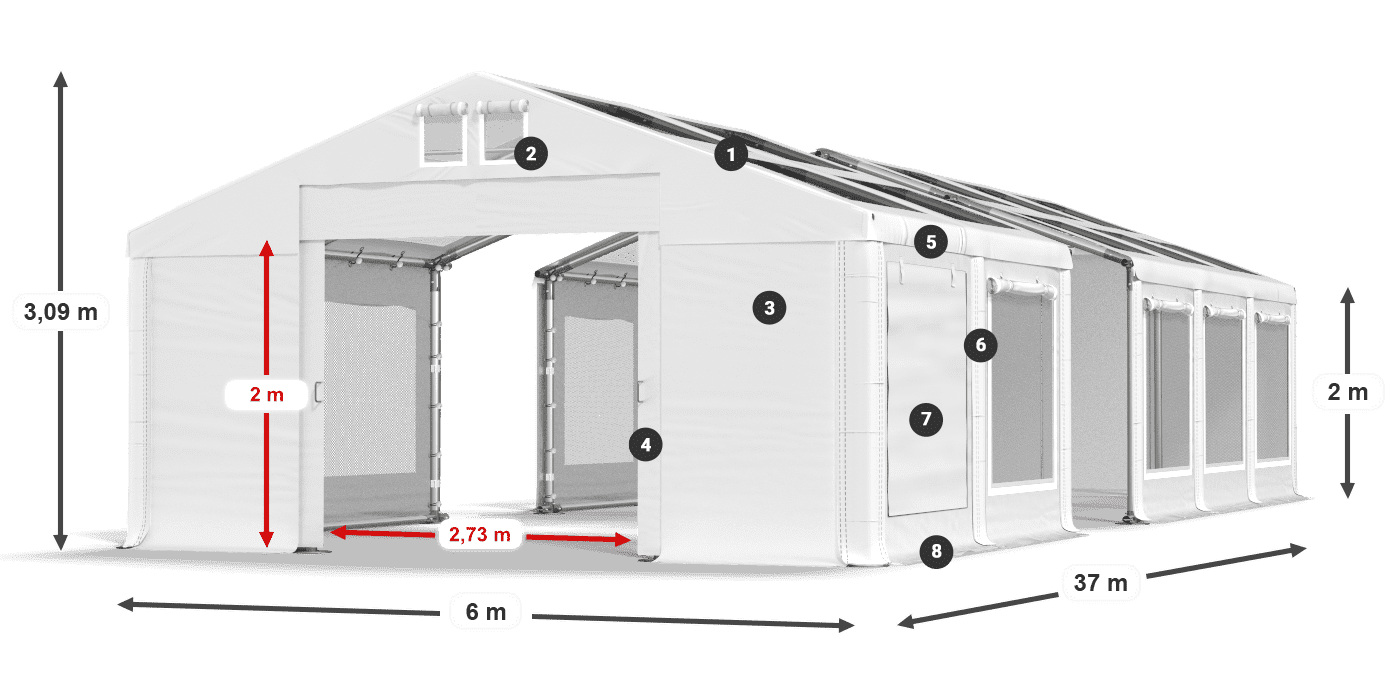 Tető: MS T 580 PVC Falak: SDM 500 PVC 2 m jelmagyarázat