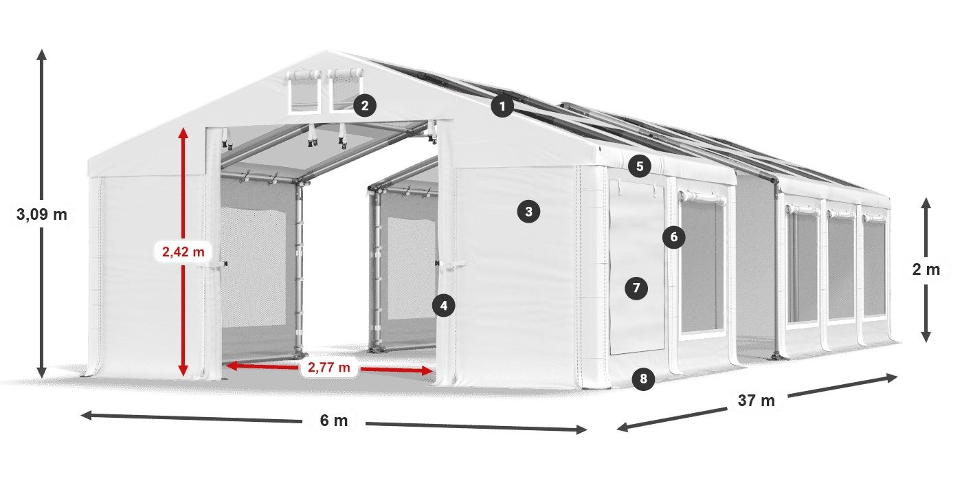 Tető: MS T 580 PVC Falak: SDM 500 PVC 2 m jelmagyarázat