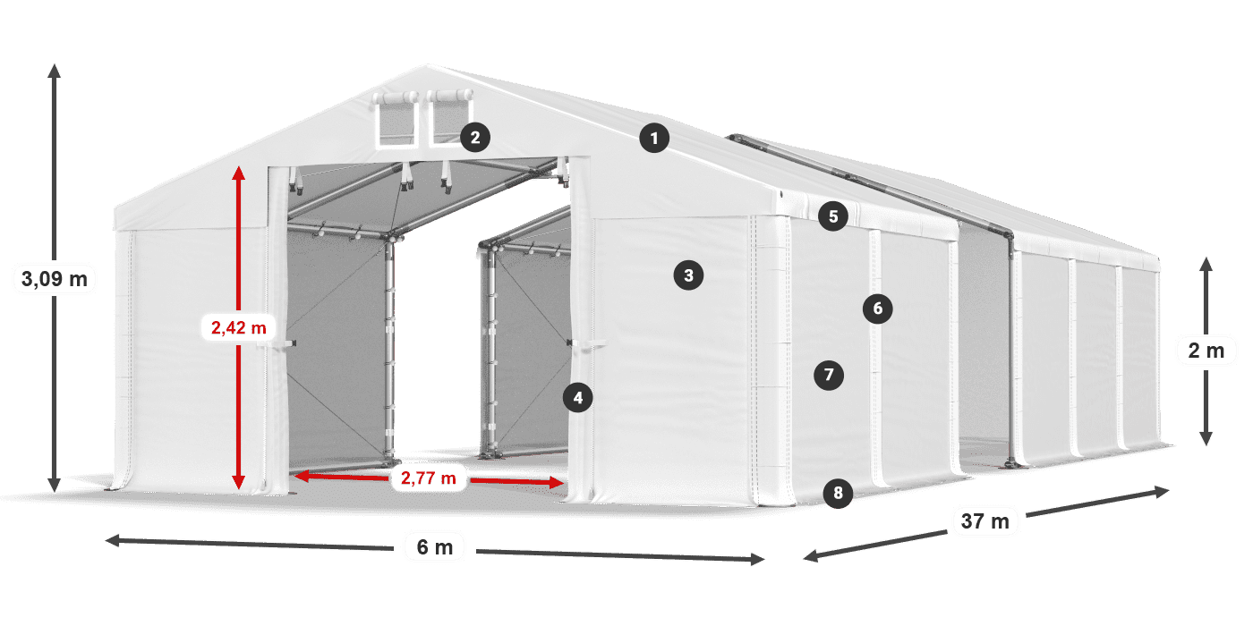Tető: MS 580 PVC Falak: SD 500 PVC 2 m jelmagyarázat