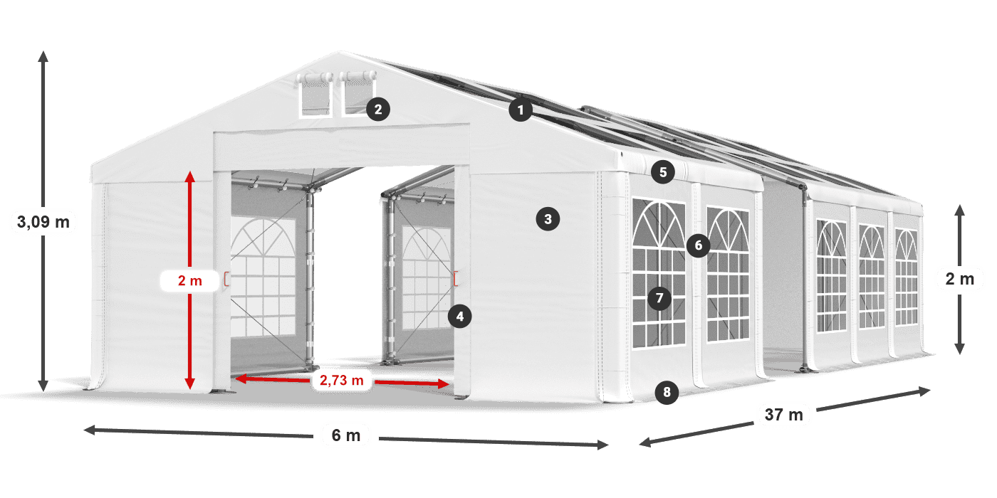 Tető: MS 580 PVC Falak: SD 500 PVC 2 m jelmagyarázat