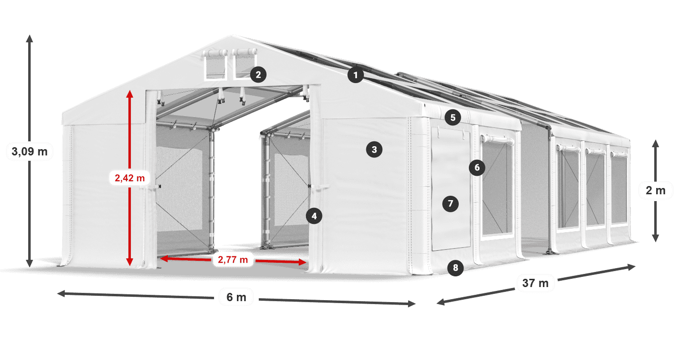 Tető: MS T 580 PVC Falak: SDM 500 PVC 2 m jelmagyarázat