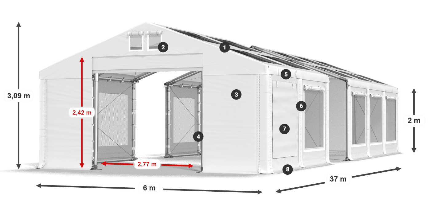 Tető: MS T 580 PVC Falak: SDM 500 PVC 2 m jelmagyarázat
