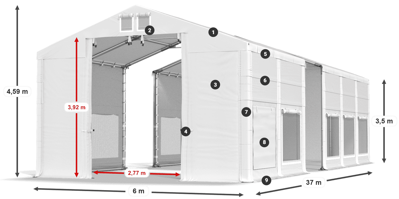 Tető: MS 580 PVC Falak: SD M 500 PVC 3,5 m jelmagyarázat