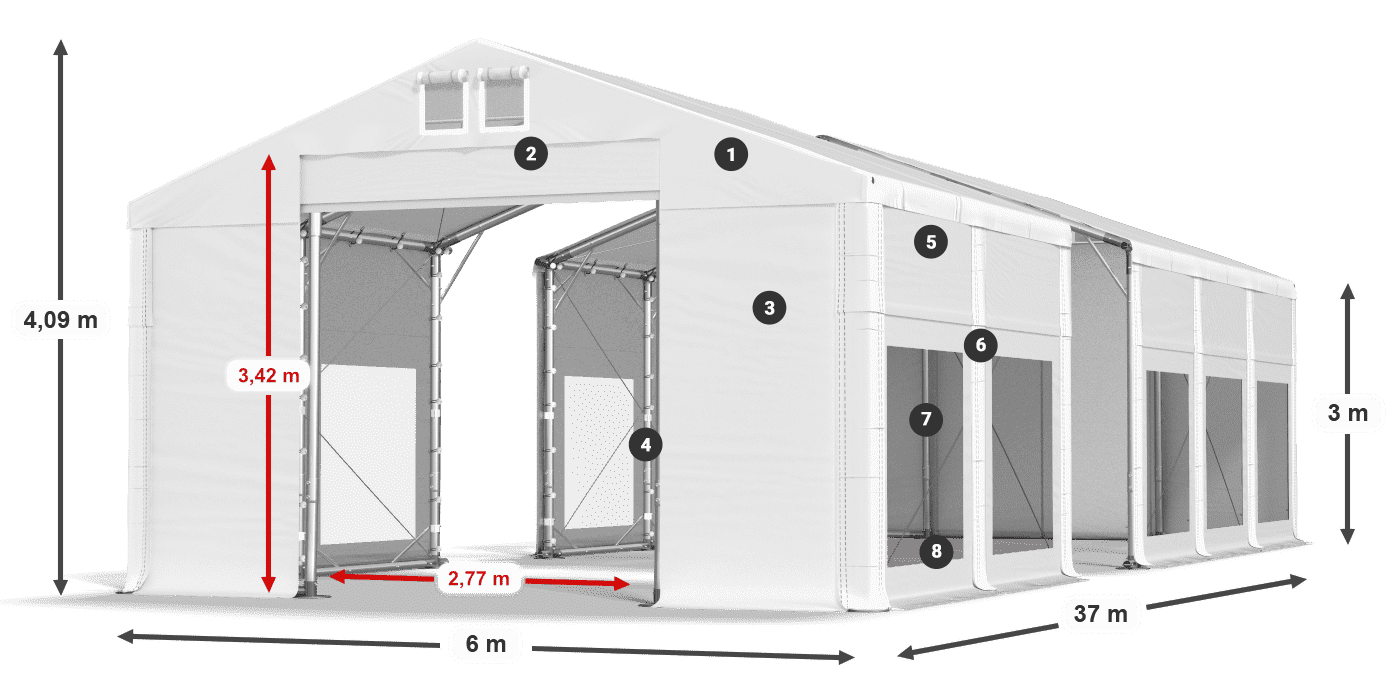 Tető: FR 620 PVC Falak: MS 580 PVC 3 m jelmagyarázat