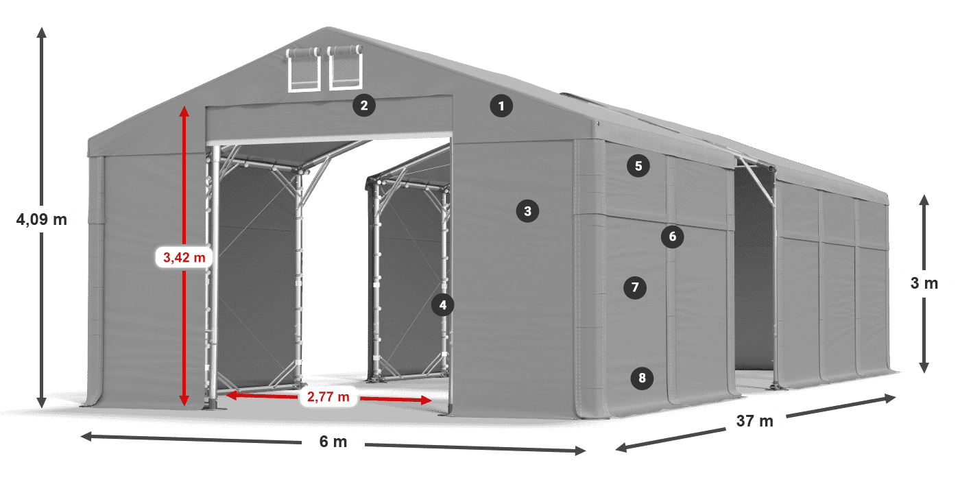 Tető: FR 620 PVC Falak: MS 580 PVC 3 m jelmagyarázat