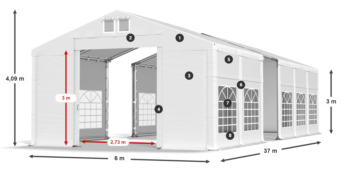 Tető: FR 620 PVC Falak: SD 500 PVC 3 m jelmagyarázat