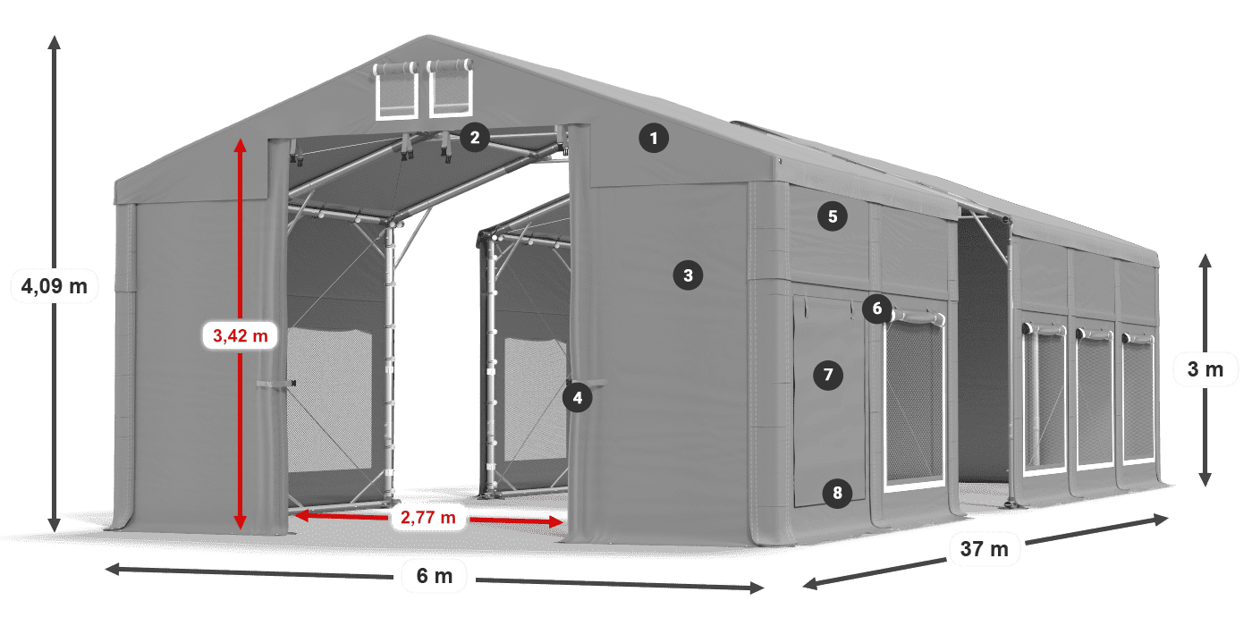 Tető: MS 580 PVC Falak: SD M 500 PVC 3 m jelmagyarázat