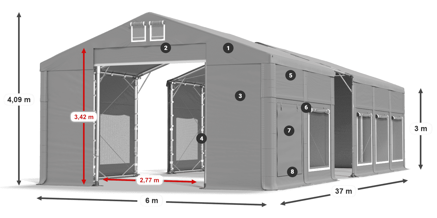 Tető: MS 580 PVC Falak: SD M 500 PVC 3 m jelmagyarázat
