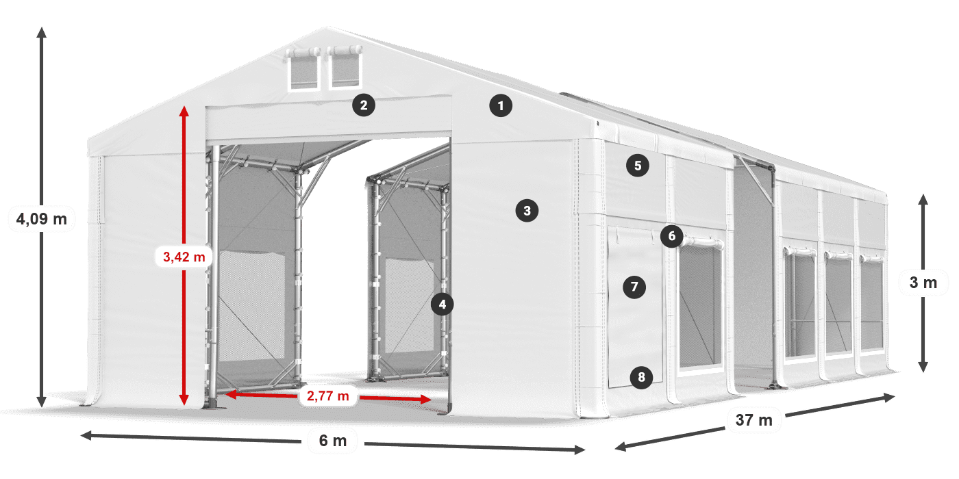 Tető: MS 580 PVC Falak: SD M 500 PVC 3 m jelmagyarázat