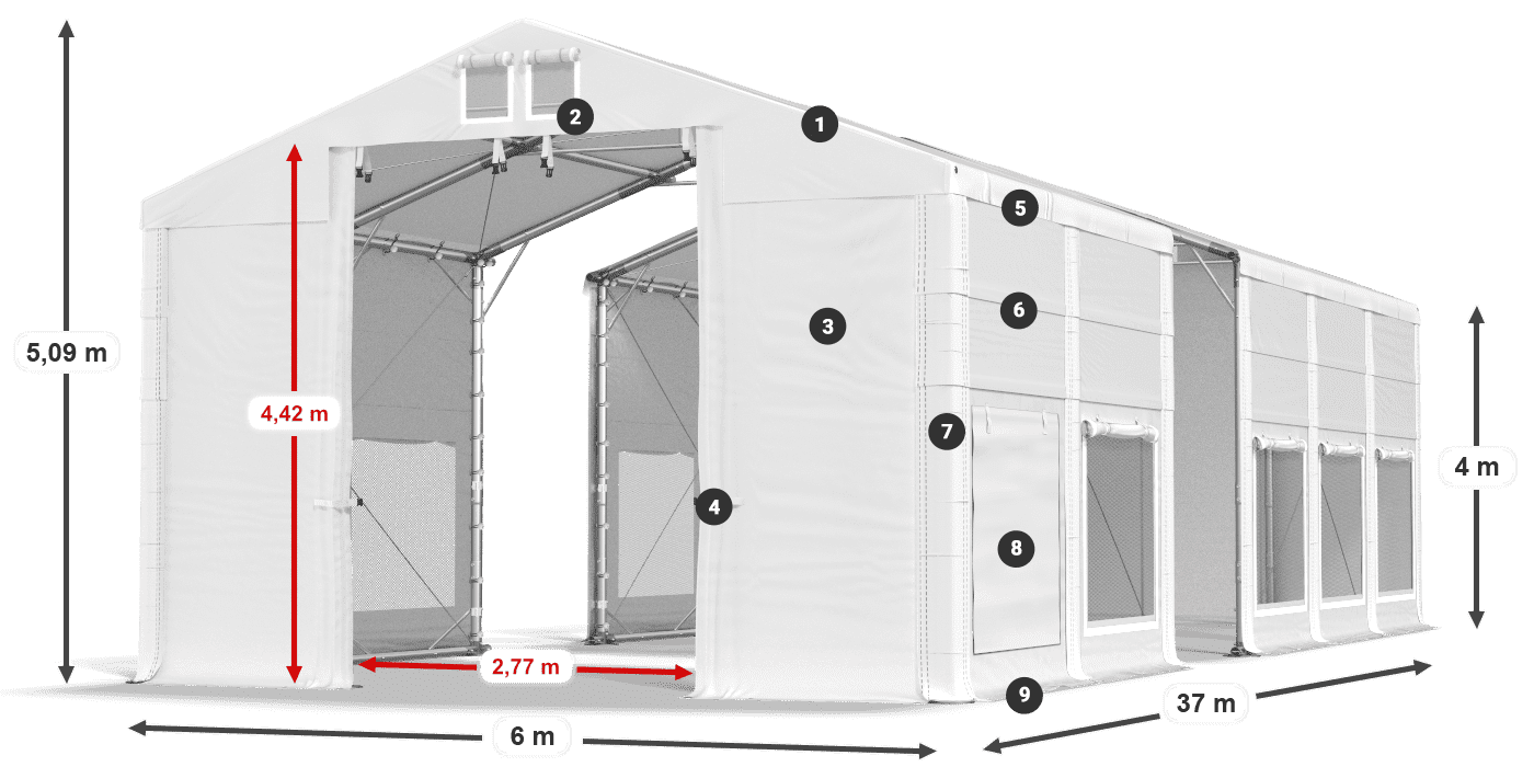 Tető: MS 580 PVC Falak: SD M 500 PVC 4 m jelmagyarázat