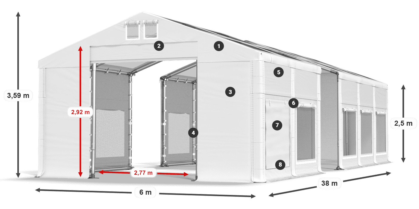 Tető: MS T 580 PVC Falak: SD M 500 PVC 2,5 m jelmagyarázat