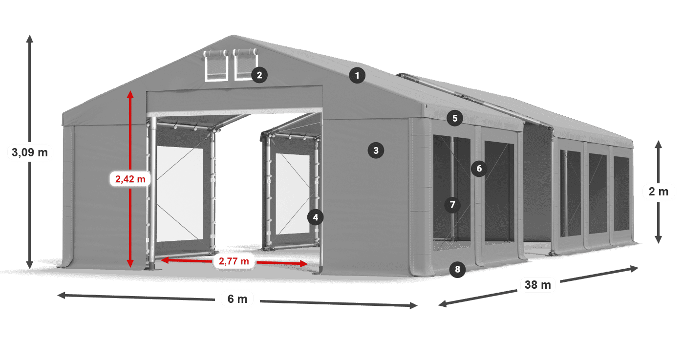 Tető: MS 580 PVC Falak: MS 580 PVC 2 m jelmagyarázat