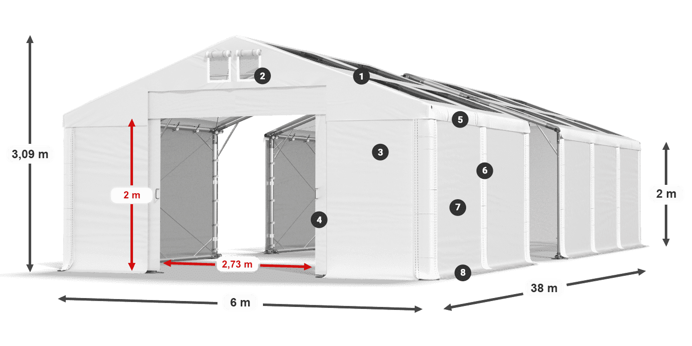 Tető: MS T 580 PVC Falak: SD 500 PVC 2 m jelmagyarázat