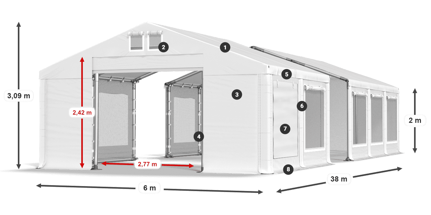 Tető: MS 580 PVC Falak: SD M 500 PVC 2 m jelmagyarázat