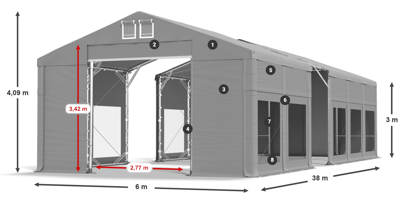 Tető: FR 620 PVC Falak: MS 580 PVC 3 m jelmagyarázat