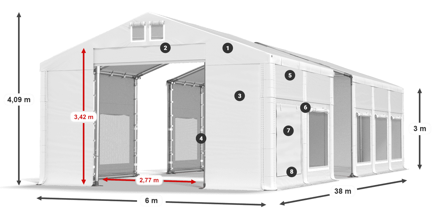 Tető: FR 620 PVC Falak: SD 500 PVC 3 m jelmagyarázat