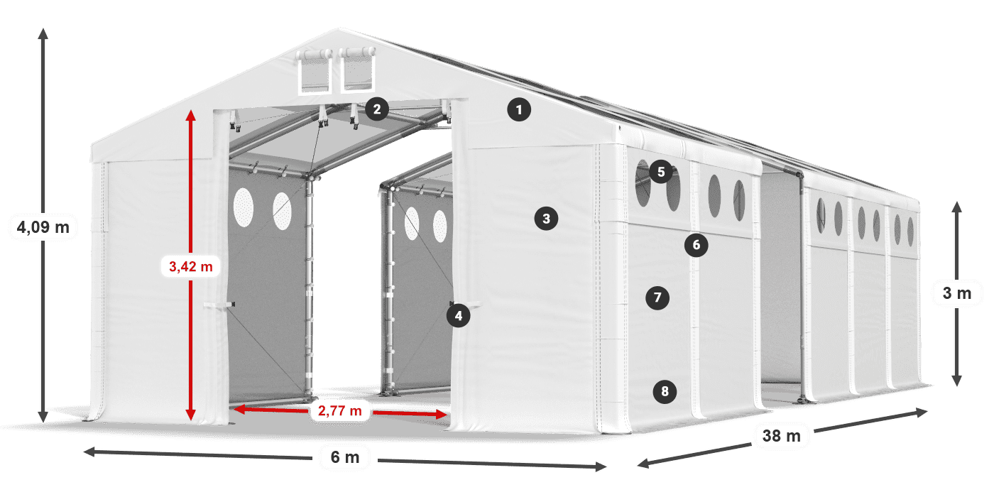 Tető: MS T 580 PVC Falak: FR O 620 PVC 3 m jelmagyarázat