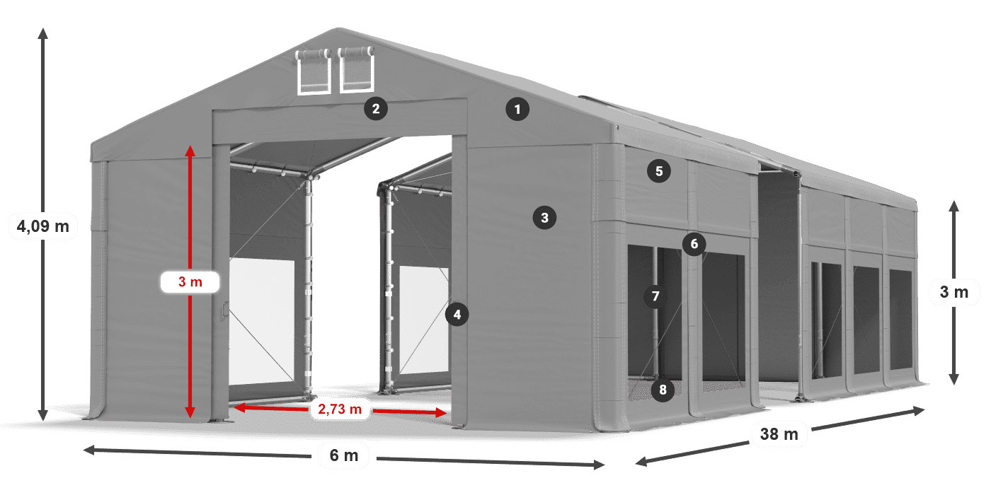 Tető: MS 580 PVC Falak: MS 580 PVC 3 m jelmagyarázat