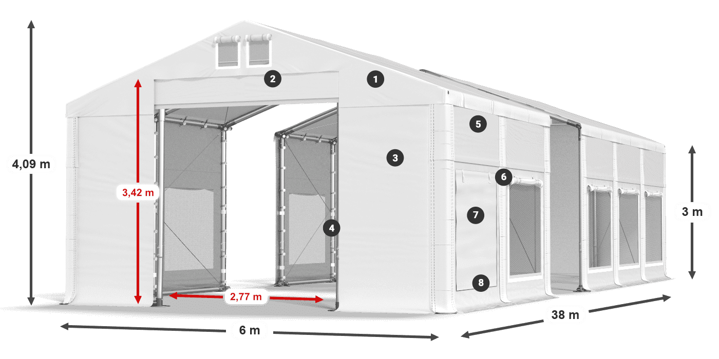 Tető: MS 580 PVC Falak: SD M 500 PVC 3 m jelmagyarázat