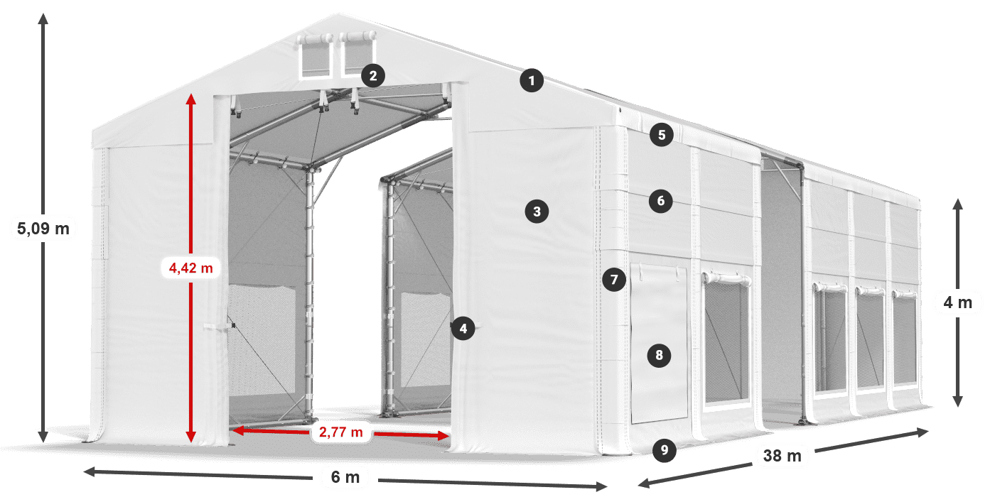 Tető: FR 620 PVC Falak: SD 500 PVC 4 m jelmagyarázat