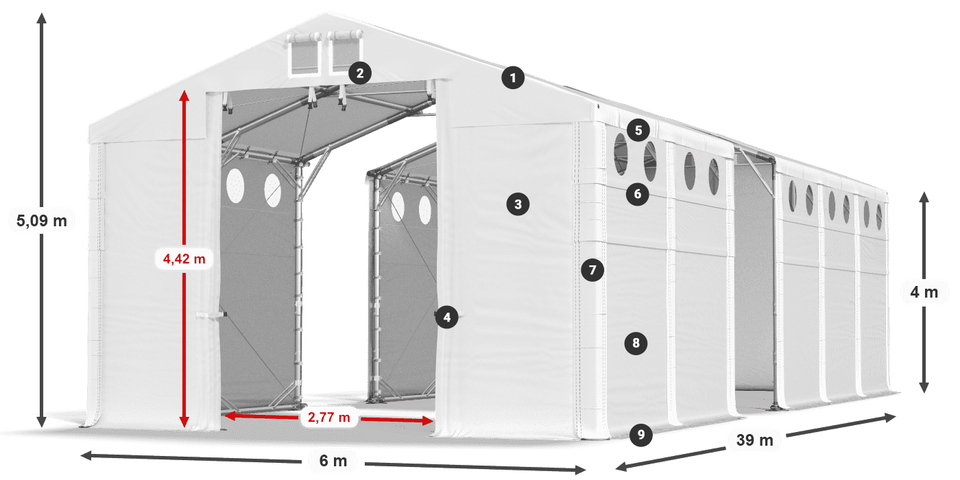 Tető: FR 620 PVC Falak: SD O 500 PVC 4 m jelmagyarázat