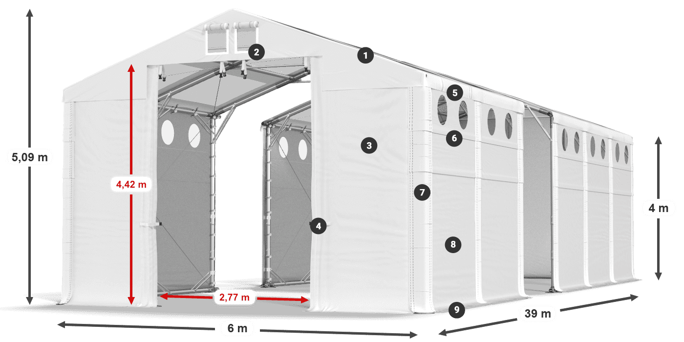 Tető: MS T 580 PVC Falak: MS O 580 PVC 4 m jelmagyarázat