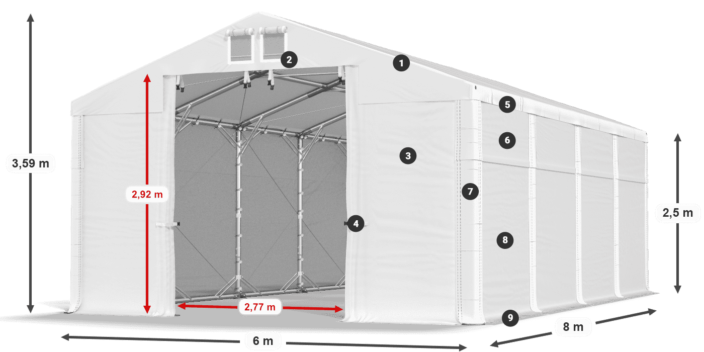 Tető: FR 620 PVC Falak: MS 580 PVC 2,5 m jelmagyarázat