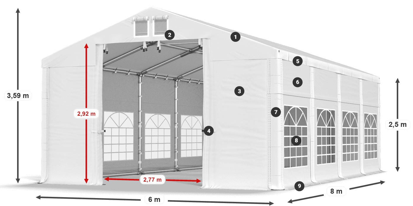 Tető: FR 620 PVC Falak: SD 500 PVC 2,5 m jelmagyarázat