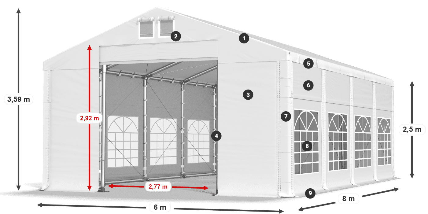Tető: FR 620 PVC Falak: SD 500 PVC 2,5 m jelmagyarázat