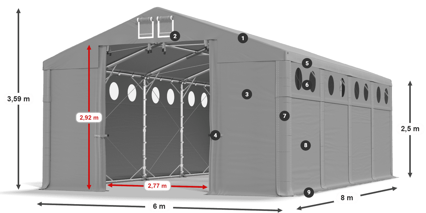 Tető: MS 580 PVC Falak: SD O 500 PVC 2,5 m jelmagyarázat