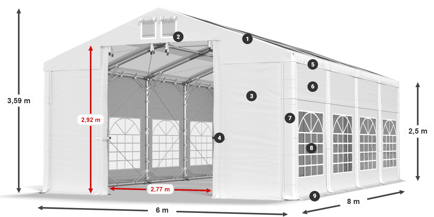 Tető: MS 580 PVC Falak: SD 500 PVC 2,5 m jelmagyarázat