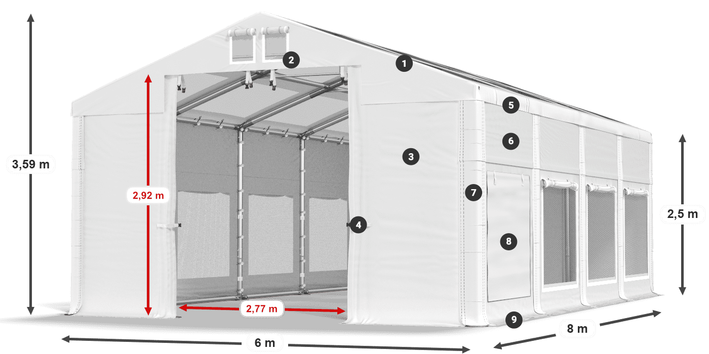 Tető: MS T 580 PVC Falak: SD M 500 PVC 2,5 m jelmagyarázat