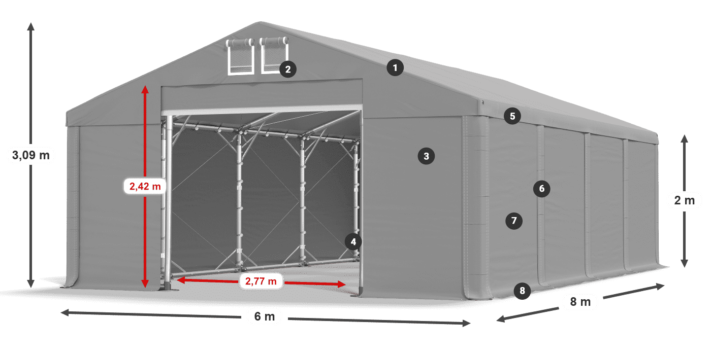Tető: FR 620 PVC Falak: SD 580 PVC 2 m jelmagyarázat