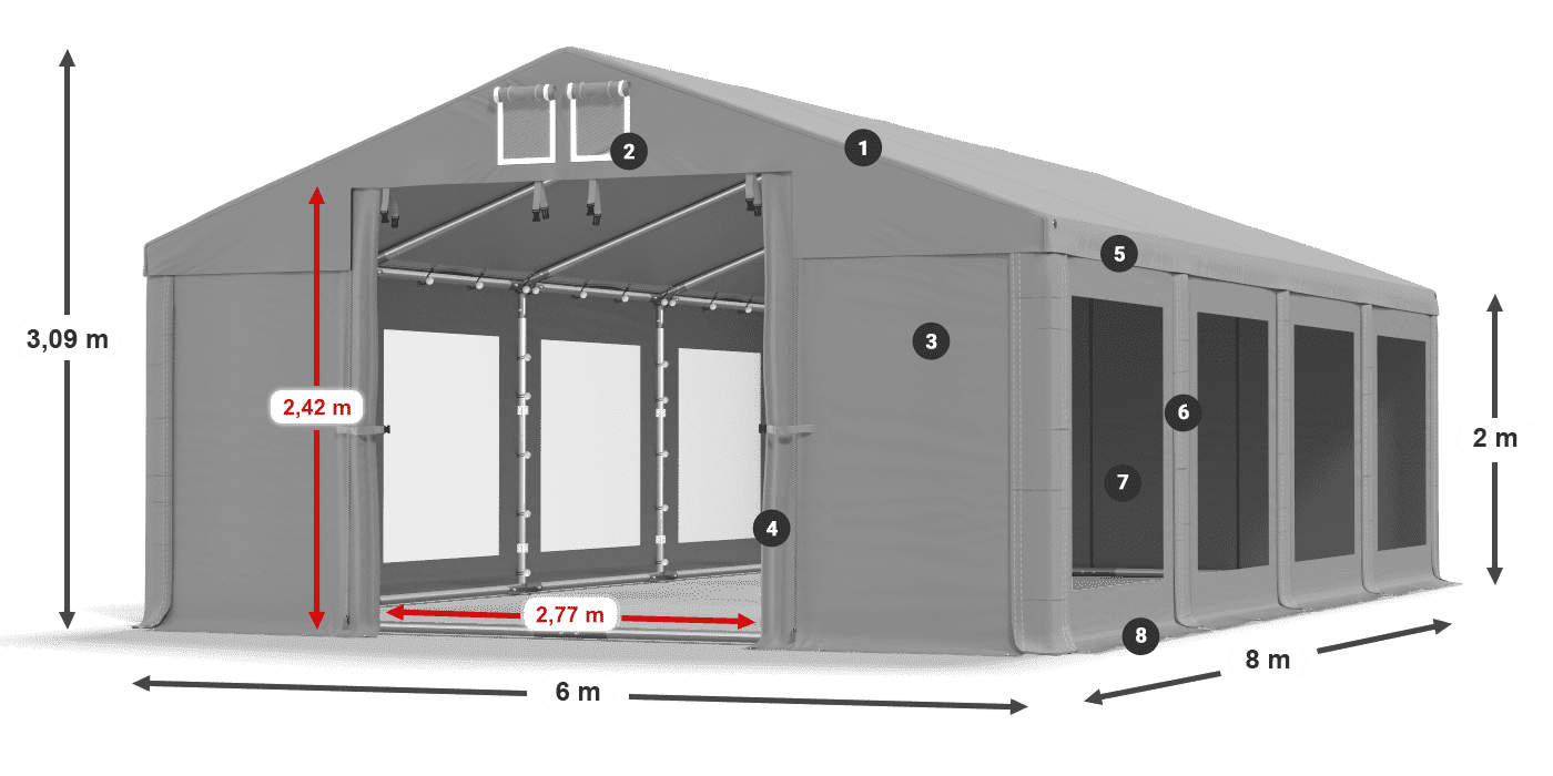 Tető: FR 620 PVC Falak: MS 580 PVC 2 m jelmagyarázat