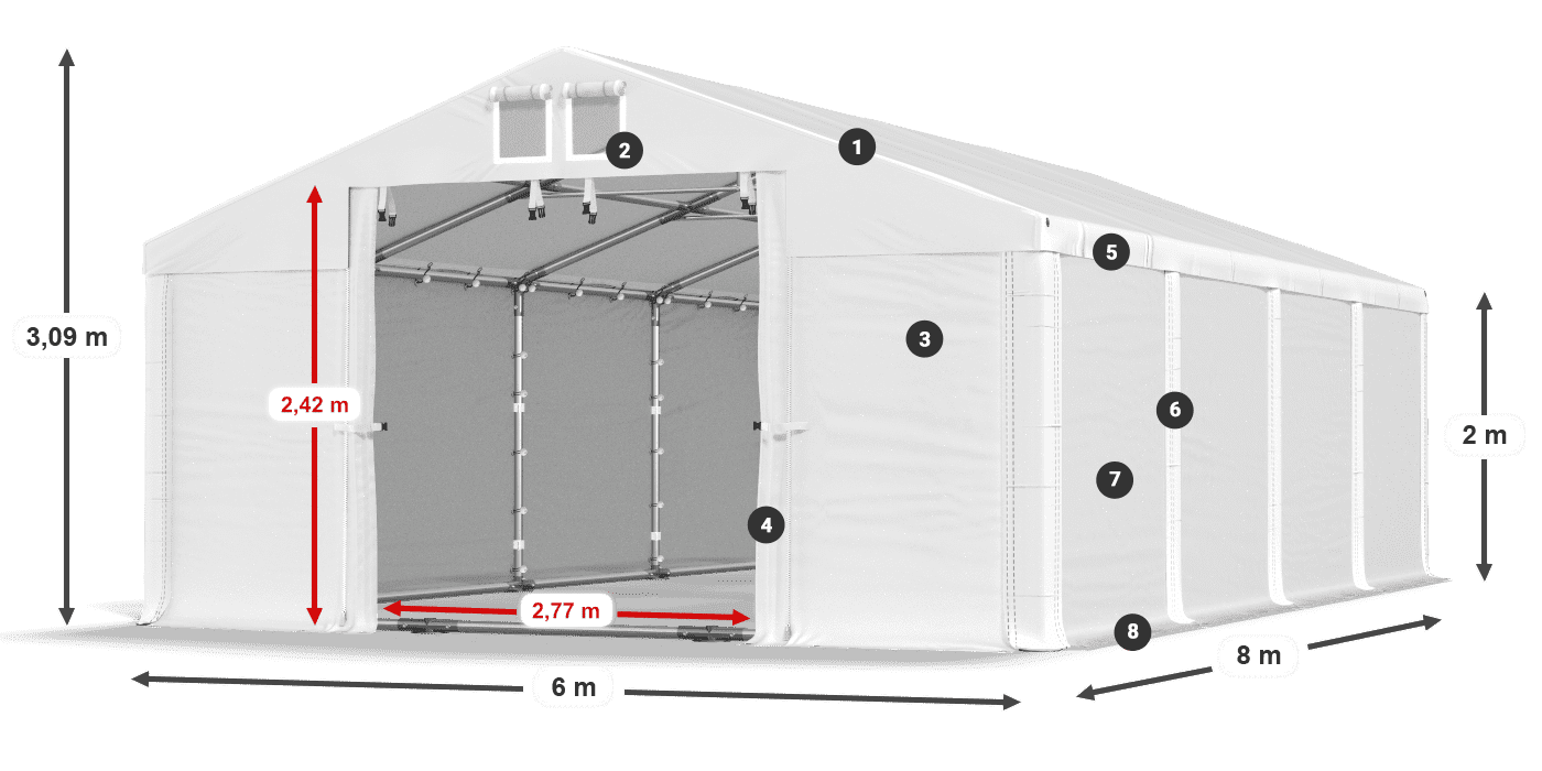 Tető: FR 620 PVC Falak: SD 580 PVC 2 m jelmagyarázat