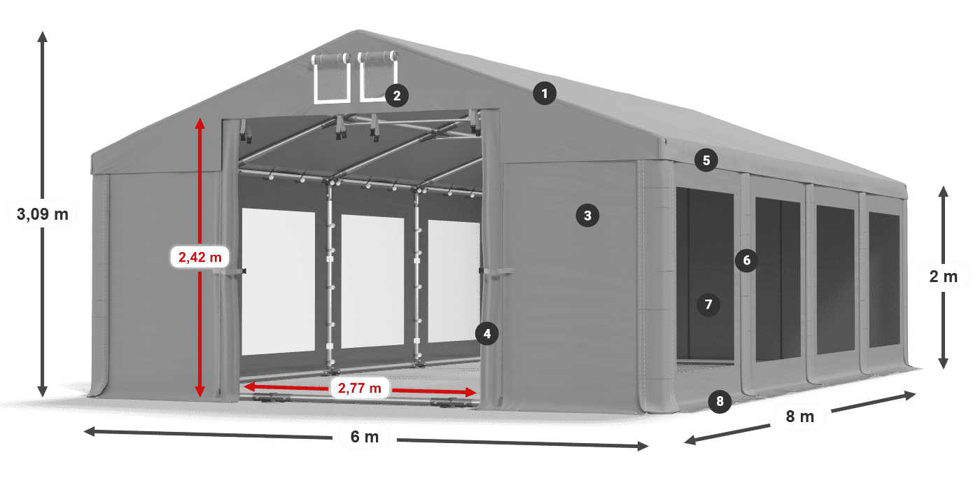 Tető: FR 620 PVC Falak: MS 580 PVC 2 m jelmagyarázat