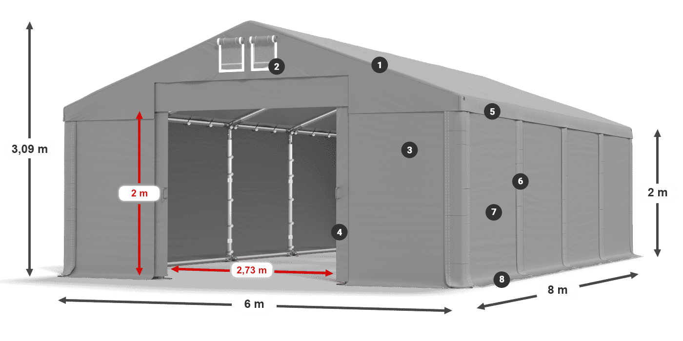 Tető: FR 620 PVC Falak: SD 580 PVC 2 m jelmagyarázat