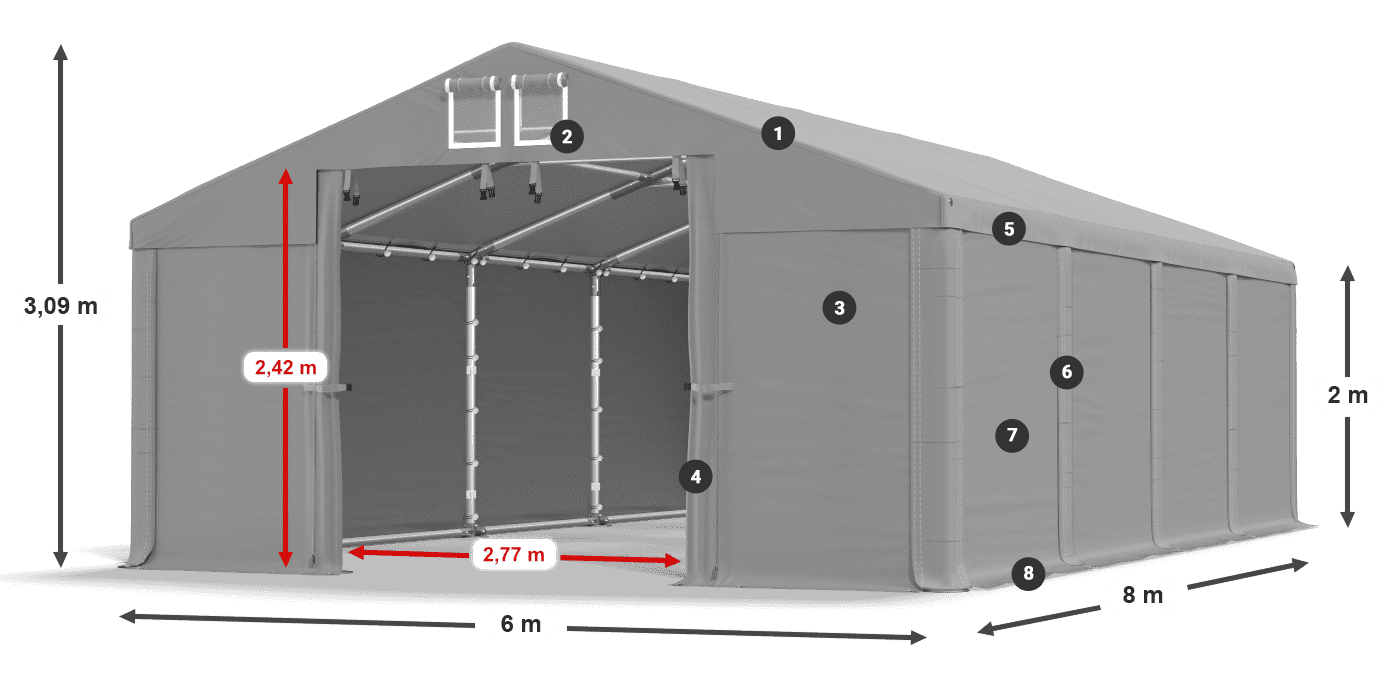 Tető: FR 620 PVC Falak: SD 580 PVC 2 m jelmagyarázat