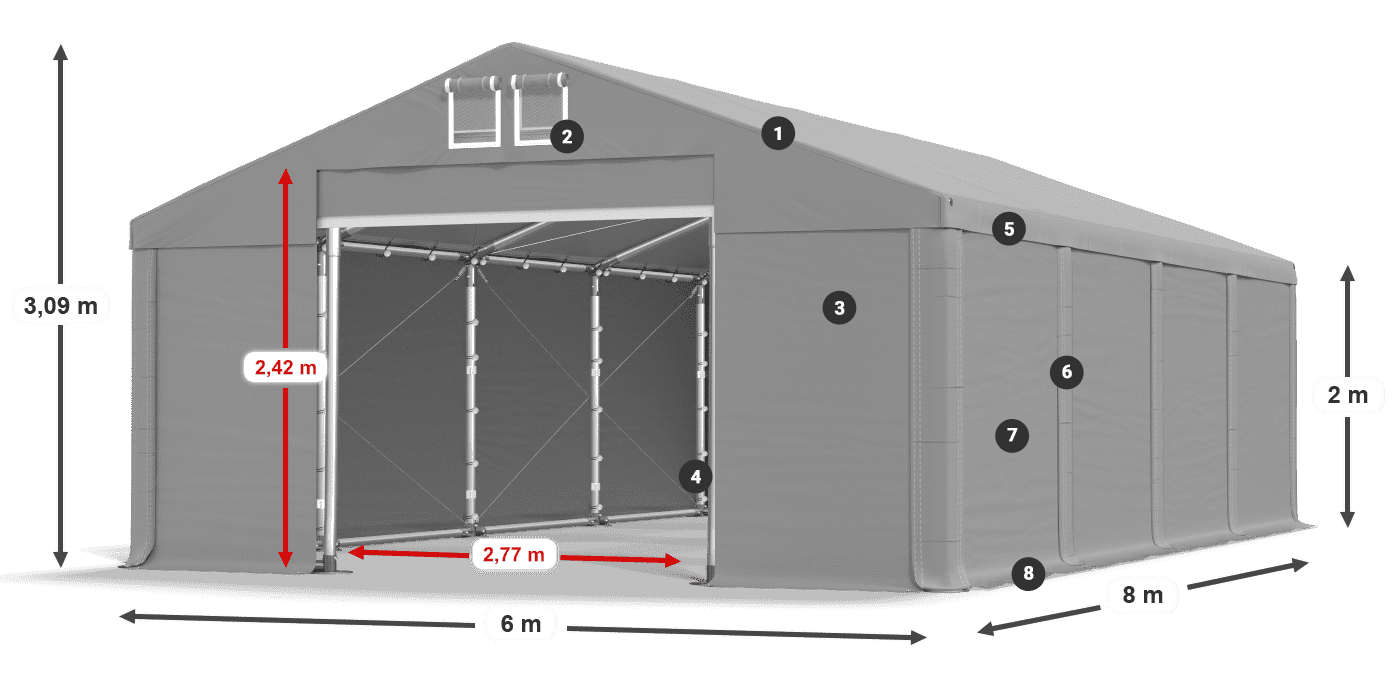 Tető: FR 620 PVC Falak: SD 580 PVC 2 m jelmagyarázat