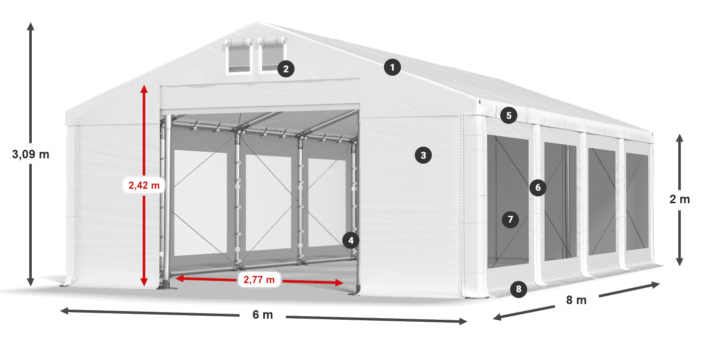 Tető: FR 620 PVC Falak: MS 580 PVC 2 m jelmagyarázat