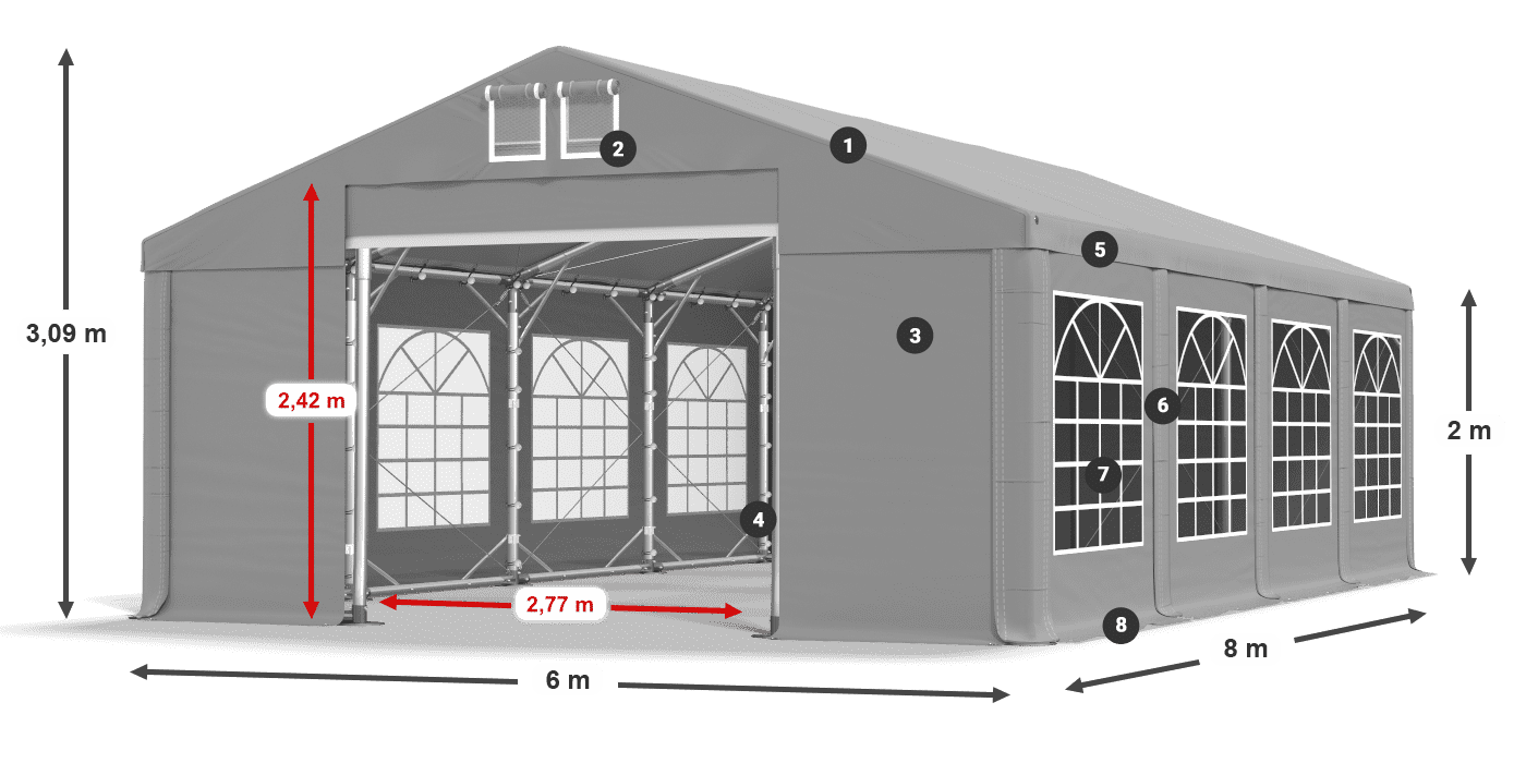 Tető: FR 620 PVC Falak: SD 500 PVC 2 m jelmagyarázat
