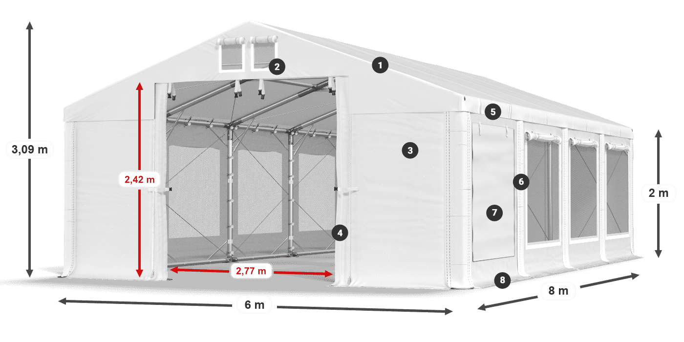Tető: FR 620 PVC Falak: SD 500 PVC 2 m jelmagyarázat