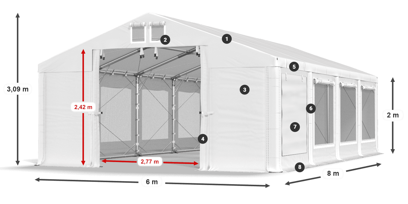 Tető: FR 620 PVC Falak: SD 500 PVC 2 m jelmagyarázat