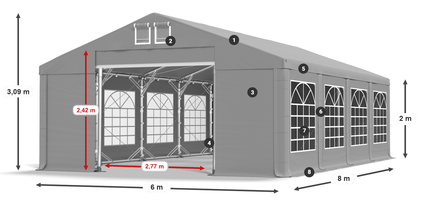 Tető: FR 620 PVC Falak: SD 500 PVC 2 m jelmagyarázat