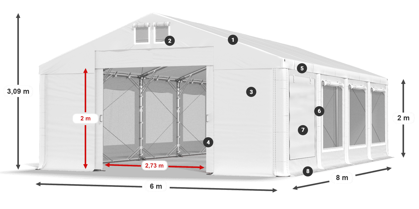 Tető: FR 620 PVC Falak: SD 500 PVC 2 m jelmagyarázat